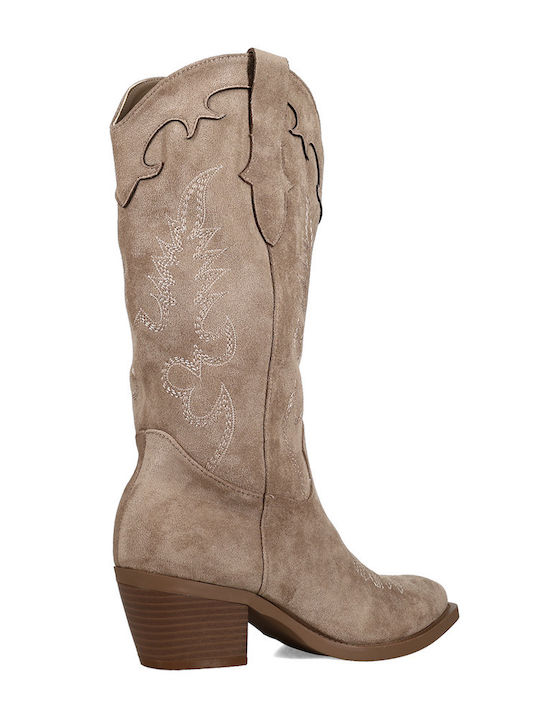 Suede Women's Cowboy Boots Beige