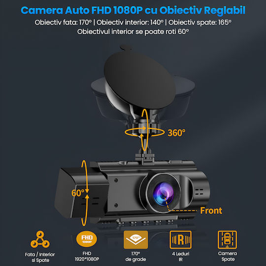 Комплект Камера DVR за Автомобил 1440P със Дисплей 3.16" Wi-Fi GPS и Задна Камера