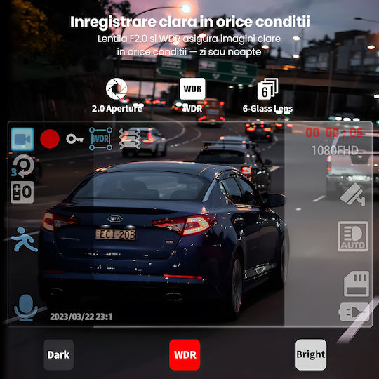 Комплект Камера DVR за Автомобил 1440P със Дисплей 3.16" Wi-Fi GPS и Задна Камера