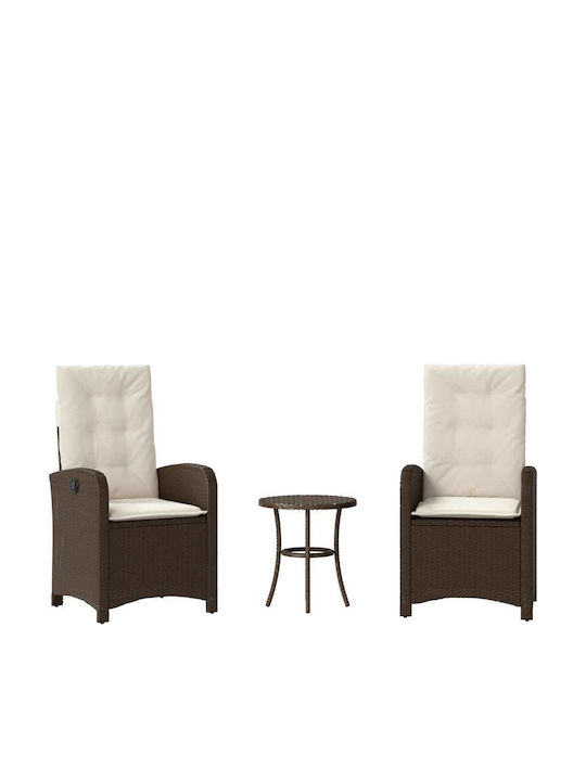 Bistro Garden & Outdoor Furniture Set 3 Pieces Brown with Pillows for Small Balcony