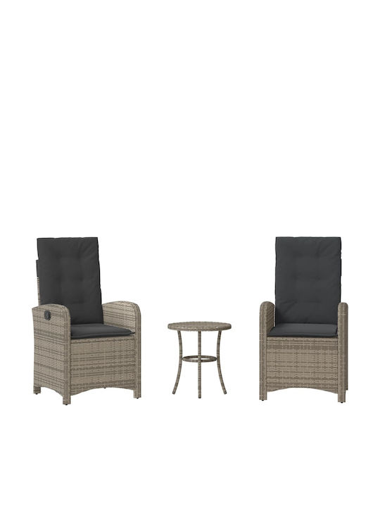 Bistro Garden Lounge Set for Small Outdoor Spaces 3 Pieces Gray with Pillows
