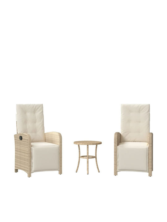 Bistro Garden & Outdoor Furniture Set for Small Outdoor Spaces 3 Pieces Beige with Pillows