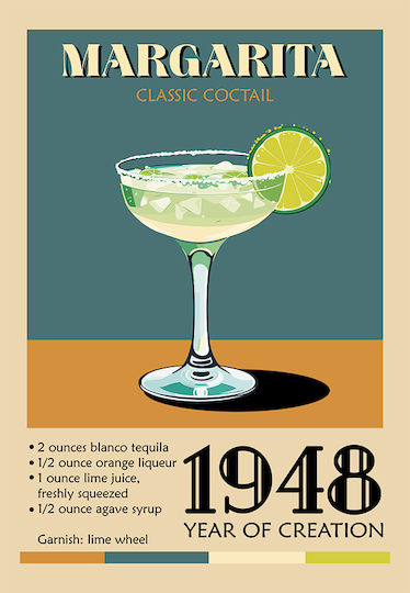 Poster Vintage Margarita Classic Cocktail Pst25385 30cm X 40cm Premium Black Wooden Frame