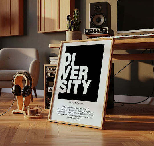 Quote Poster Diversity Pq194 60cm X 90cm Natural Wooden Frame Beige