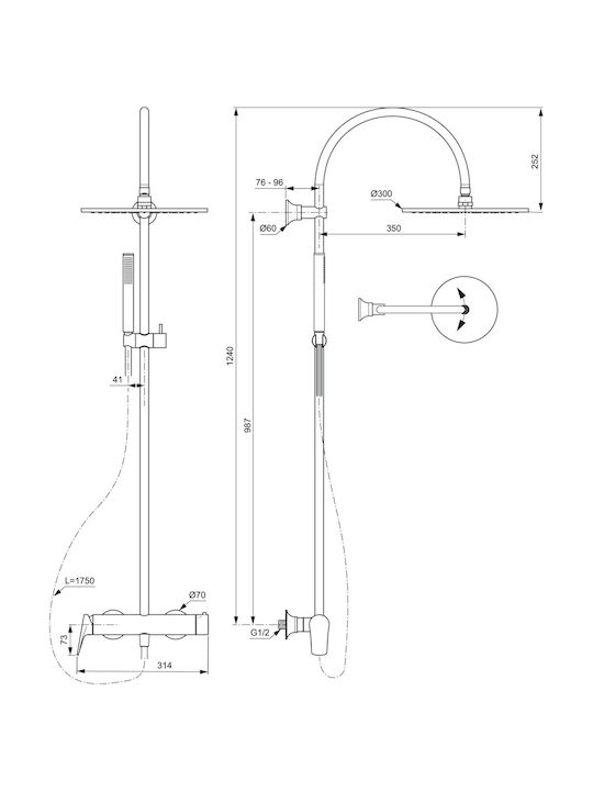 Ideal Standard Coloană Duș cu Baterie Argintie