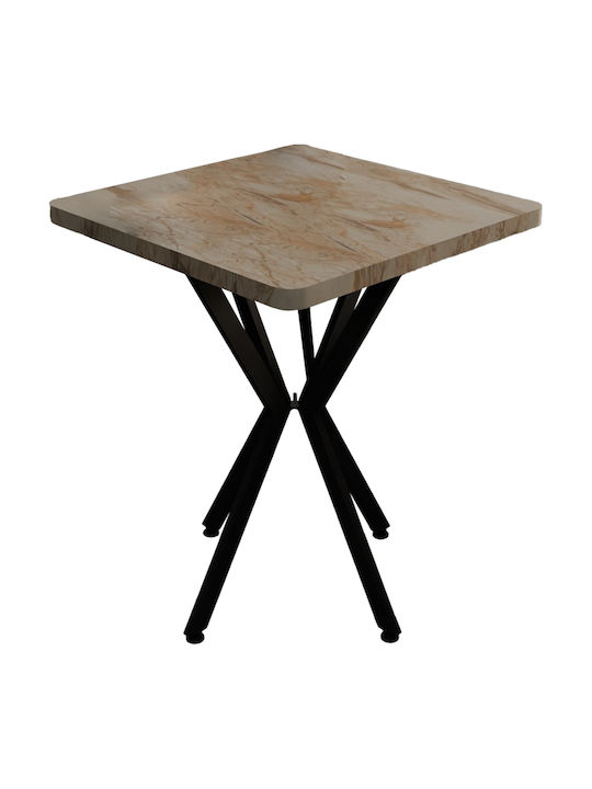 Prestone Square Table Dining Room Wooden with Metal Frame White Marble 70x70x75cm