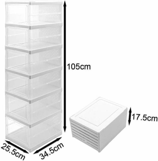 Folding Plastic Shoe Storage Case in White Colour 25.5x34.5x105cm