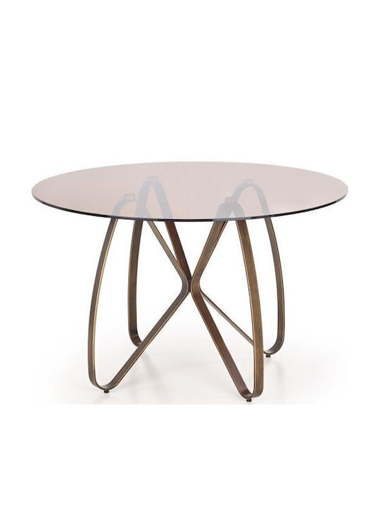 Houston 350 Round Table Dining Room with Glass Surface Gold, Brown 76x76cm