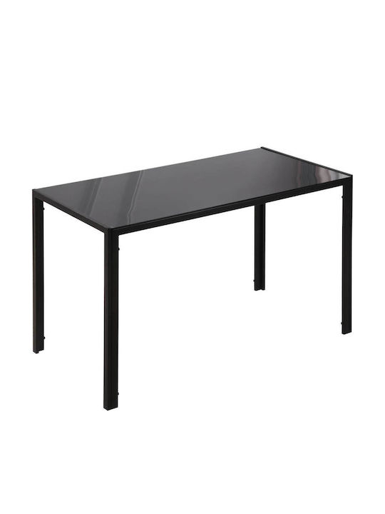 Table Kitchen with Glass Surface Black Velvet-Black Metal 120x60x75cm