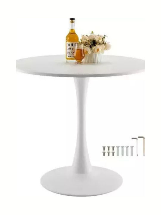 Round Dining Room Table Wooden with Metal Frame White 80x80x72.5cm