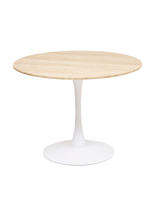 Wooden Dining Room Table with Metal Frame Travertine 76x76x102cm