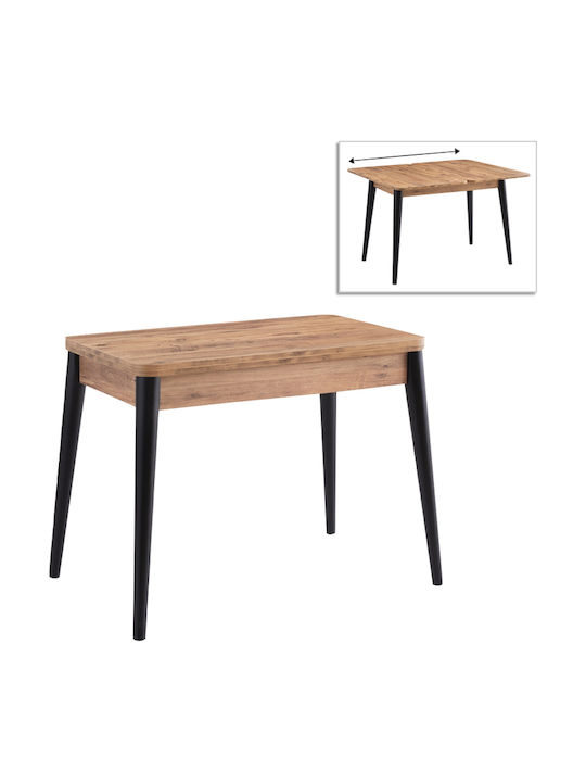 Dolunay Extendable Wooden Kitchen Table with Polypropylene Frame Atlantic Pine - Black 100(+20)x60x79.5cm