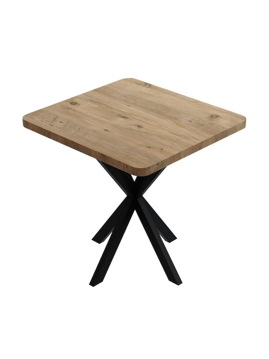 Prestone Square Table Dining Room Wooden with Metal Frame Oak melamine-black 70x70x75cm