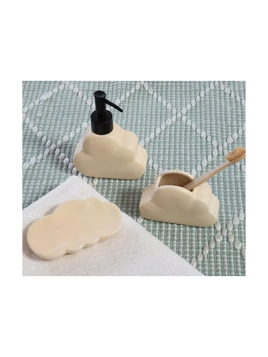 Badezimmer Zubehör Set Keramik-Plastik 3 Stück Easy Nef-Nef Homeware Glasur 11,7x4,8x9,5-15,5+11,6x4,3x8+13x8x2,5