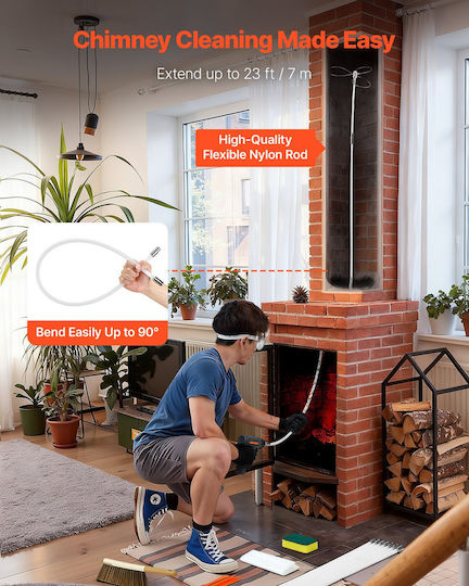 Vevor Chimney Cleaning Set Extendable Up To 7 M 2 Brush Heads Protective Glasses Square Rectangular Arched Chimneys Sstycqstj26y83uzw001v0