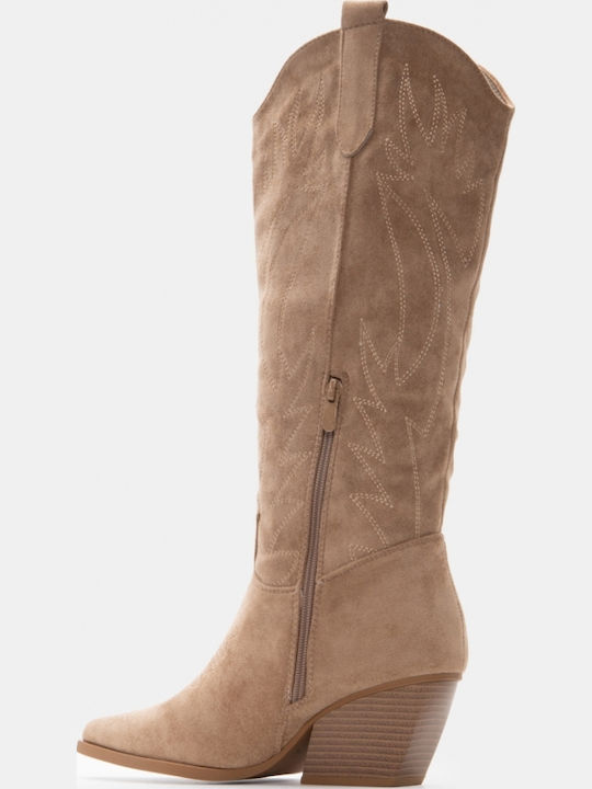Women's Cowboy Boots with Mid Heel Beige