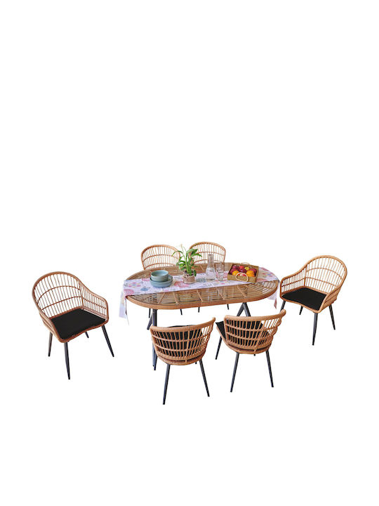 Set Sala De Mese Pentru Exterior Salsa 7 Piese Negru Cu Perne E280 S