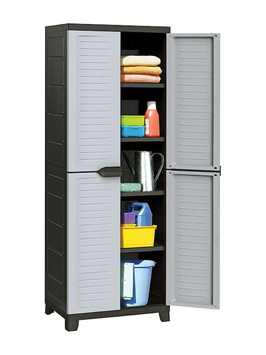 Dulap cu două uși Plastic cu 4 Rafturi Gri 65x45x181cm