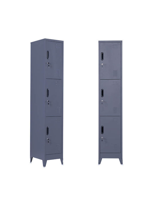 Spind Metallisch mit 3 Schränke Anthracite Checkmate 38x45x191cm