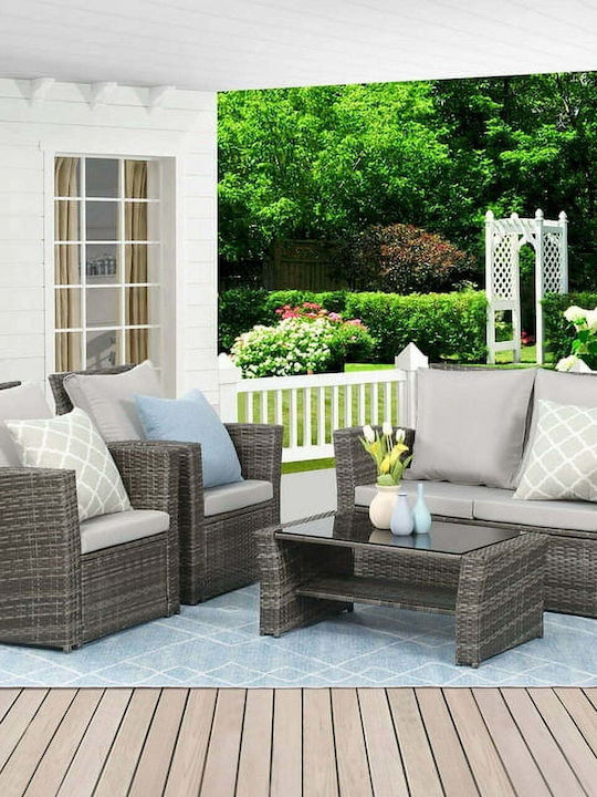 Outdoor Living Room Set 4 Pieces Black with Pillows