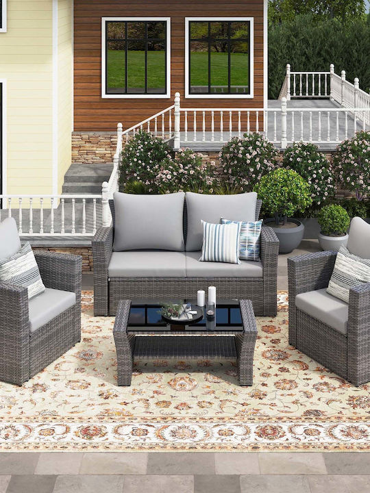 Outdoor Living Room Set 4 Pieces Black with Pillows