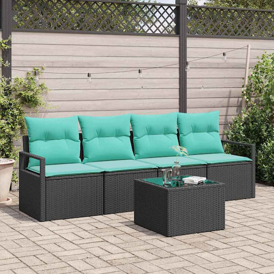 Set Cameră De Zi Pentru Exterior 5 Piese Negru și Turcoaz