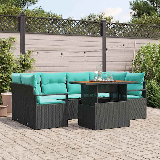 Garten- und Outdoor-Möbelsets Typsatz Wohnzimmer 7 Stück Schwarz mit Kissen