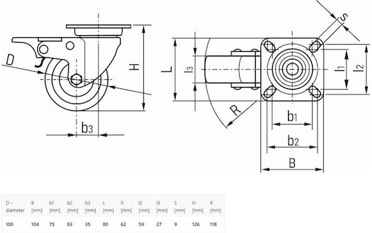Geko G71518 Rad mit Bremse 100x100mm
