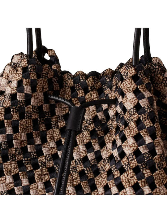Fabric Women's Shopper Shoulder Bag Brown