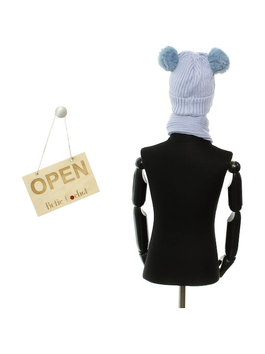 Set Kids Beanie with Scarf Knitted Blue