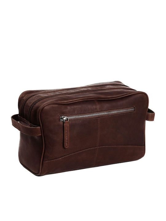 Δερμάτινο Νεσεσέρ Ταξιδιού Καλλυντικών Chesterfield Stefan C08.016601 Καφέ Premium Δέρμα Κεριού & Διπλός Χώρος Καφέ