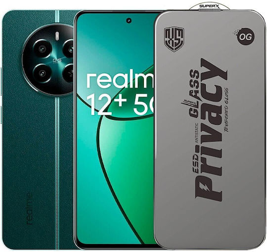 Folie Protectie Realme 12+ Flippy Esd Antistatic Sticla Temperata Super-x Privacy Cu Margini Negre 0.30 Mm Transparent Inchis