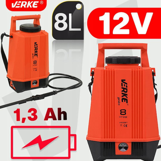 Verke Pulverizator cu Presiune 12V cu Baterie 1.3Ah cu Capacitate 8l 4bar în Culoare Verde