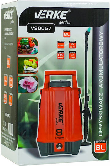 Verke Pulverizator cu Presiune 12V cu Baterie 1.3Ah cu Capacitate 8l 4bar în Culoare Verde