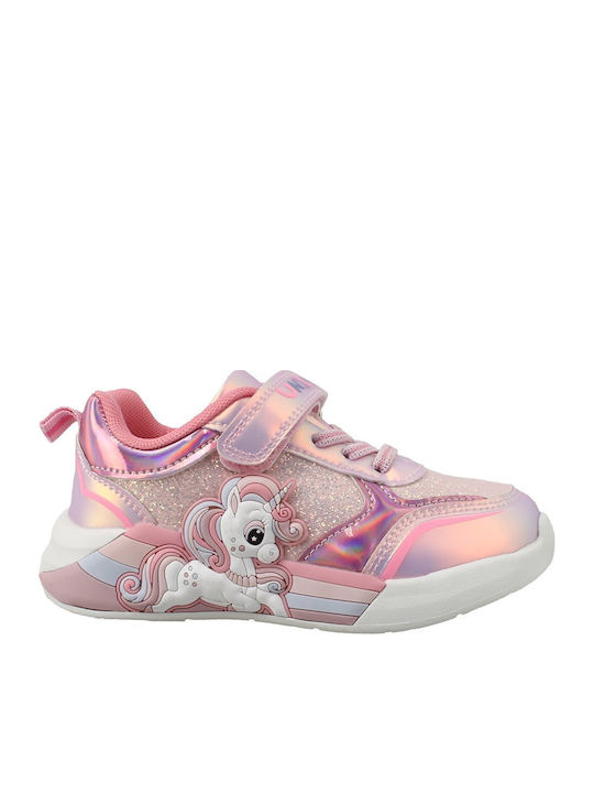Kids Sneakers Anatomic with Hoop & Loop Closure & Lights Pink