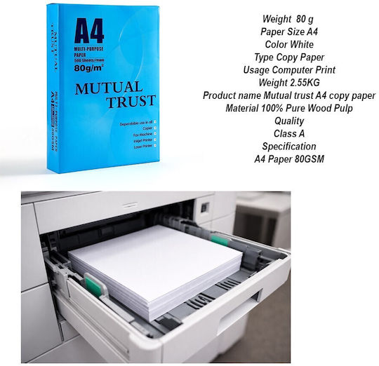 Hârtie Copiator A4 Mutual Trust Flippy 80 G/m² 500 Foi Top 210 X 297 Mm Hârtie Multifuncțională Imprimantă Copiator