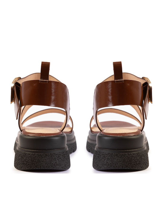 Leather Women's Flat Sandals Brown
