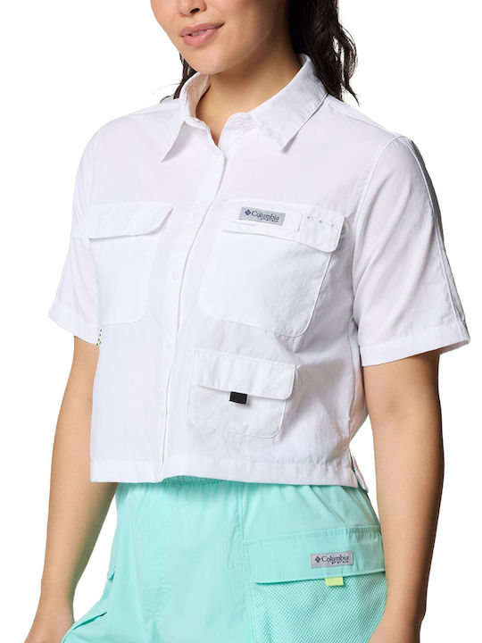Pfg Women's Summer Short Sleeve White Blouse