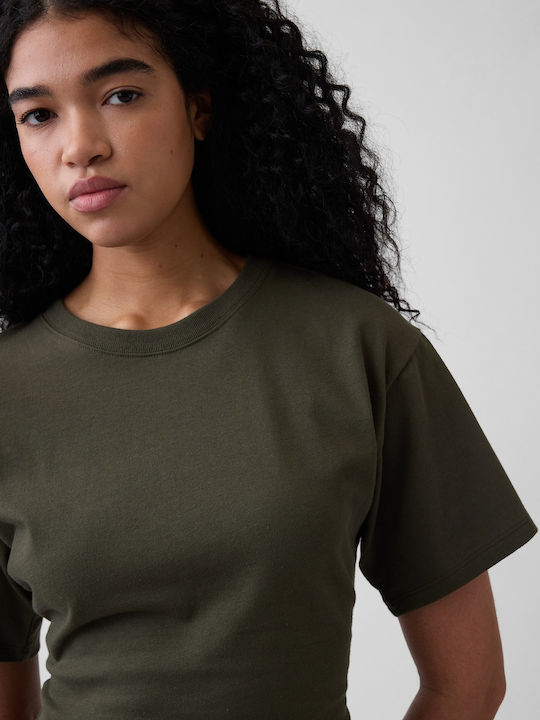 Women's Crop Cotton Short Sleeve Green Top