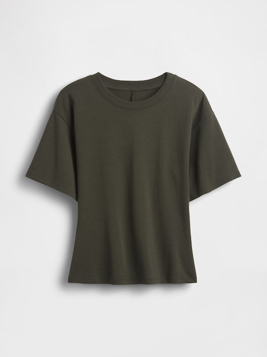 Women's Crop Cotton Short Sleeve Green Top