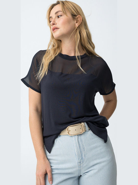 Women's Short Sleeve Blue Blouse