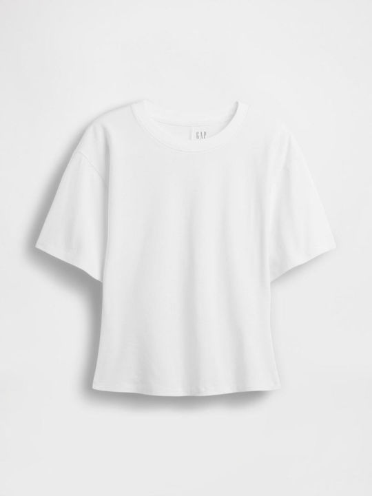 Women's Crop Cotton Short Sleeve White Top