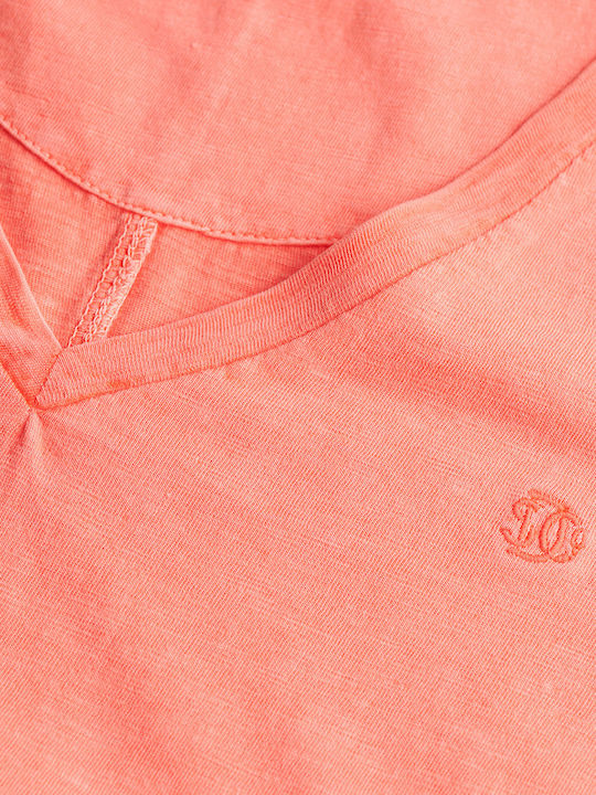 Studios Slub Emb Vee Tricou Damă Coral