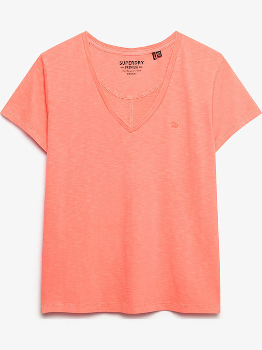 Studios Slub Emb Vee Tricou Damă Coral