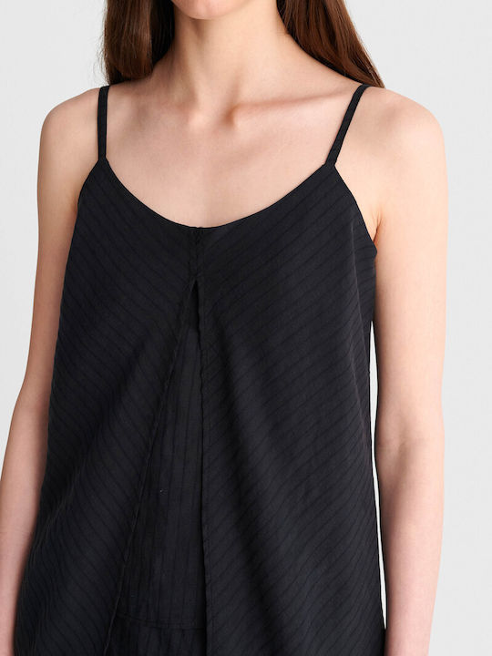 Women's Striped Spaghetti Strap Blouse Black
