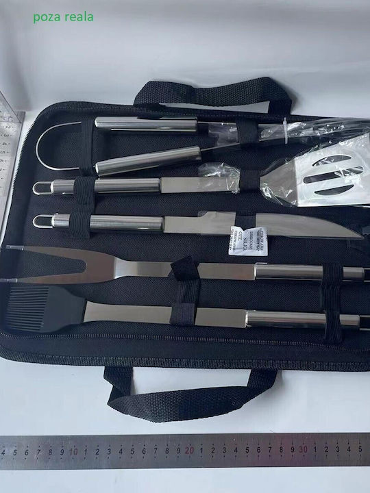 Set 5 Grill Utensils Flippy Stainless Steel Oxford Bag Silver