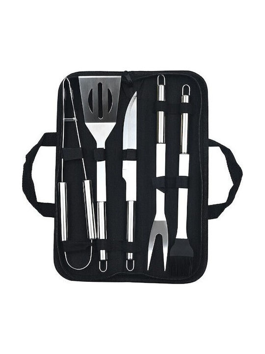 Set 5 Grill Utensils Flippy Stainless Steel Oxford Bag Silver