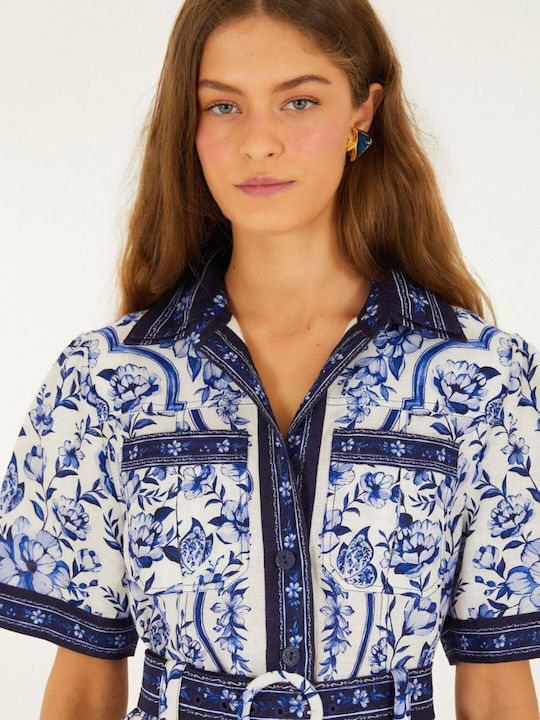 Summer Mini Shirt Dress Navy Blue