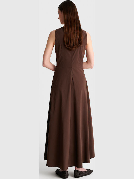 Summer Maxi Dress Sleeveless Satin Brown