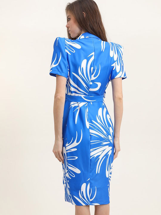 Sommer Midi Damenkleid für Hochzeit - Taufe Blau Royal